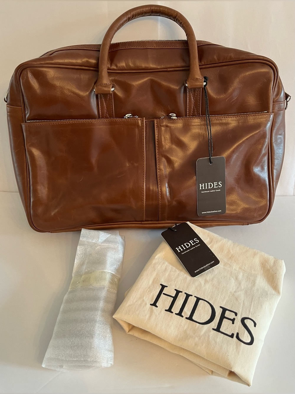 NWT HIDES $895 Serena Leather Briefcase 17" Messenger Bag Brown